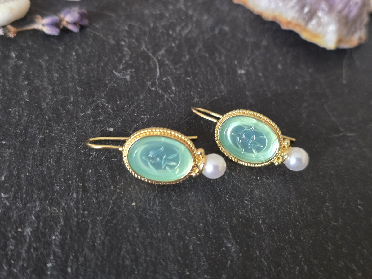 Turquoise Pearl Drop Earrings, Oval Vintage Art Deco Boho Jewellery, Antique Brass Wedding Earrings, Something Blue Bridal Gift