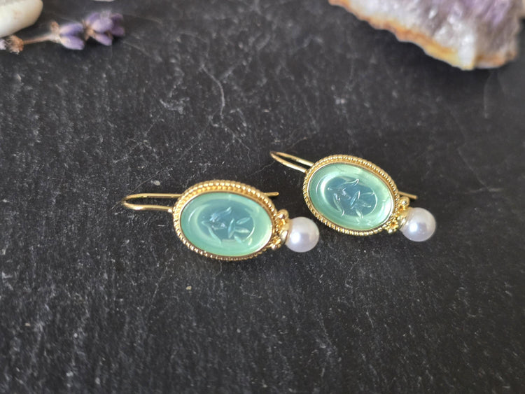 Turquoise Pearl Drop Earrings, Oval Vintage Art Deco Boho Jewellery, Antique Brass Wedding Earrings, Something Blue Bridal Gift