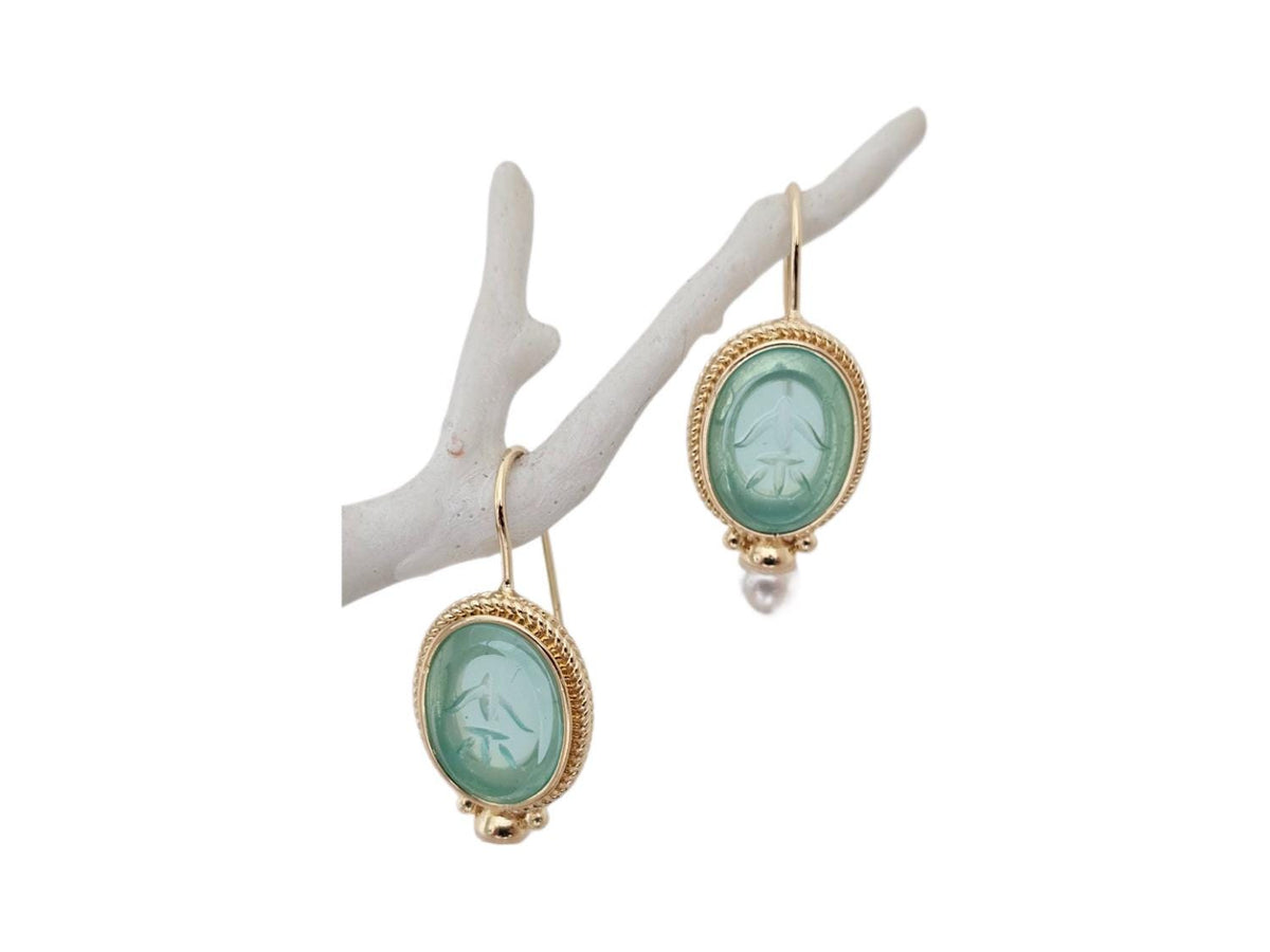 Turquoise Pearl Drop Earrings, Oval Vintage Art Deco Boho Jewellery, Antique Brass Wedding Earrings, Something Blue Bridal Gift
