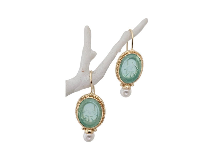 Turquoise Pearl Drop Earrings, Oval Vintage Art Deco Boho Jewellery, Antique Brass Wedding Earrings, Something Blue Bridal Gift