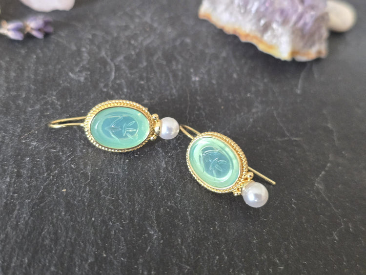 Turquoise Pearl Drop Earrings, Oval Vintage Art Deco Boho Jewellery, Antique Brass Wedding Earrings, Something Blue Bridal Gift