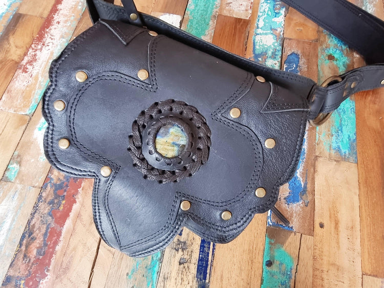 Womens Leather Fanny Pack: Boho Festival Hip Bag with Labradorite