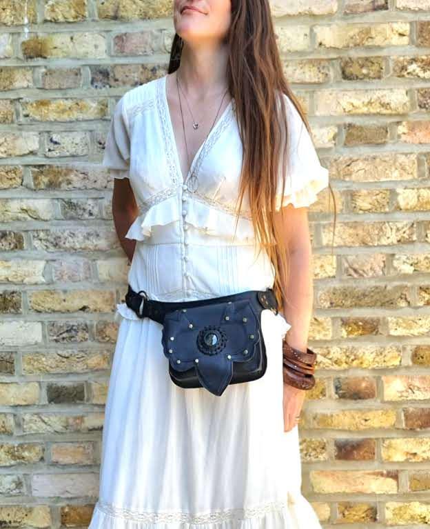 Womens Leather Fanny Pack: Boho Festival Hip Bag with Labradorite