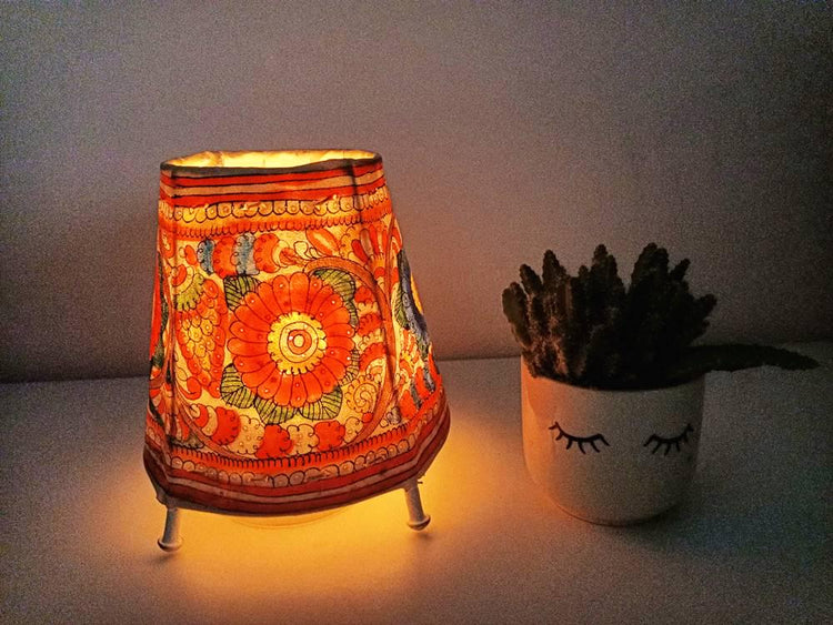 Hand-Painted Leather Lampshade: Tribal Floral Design, Boho Home Decor