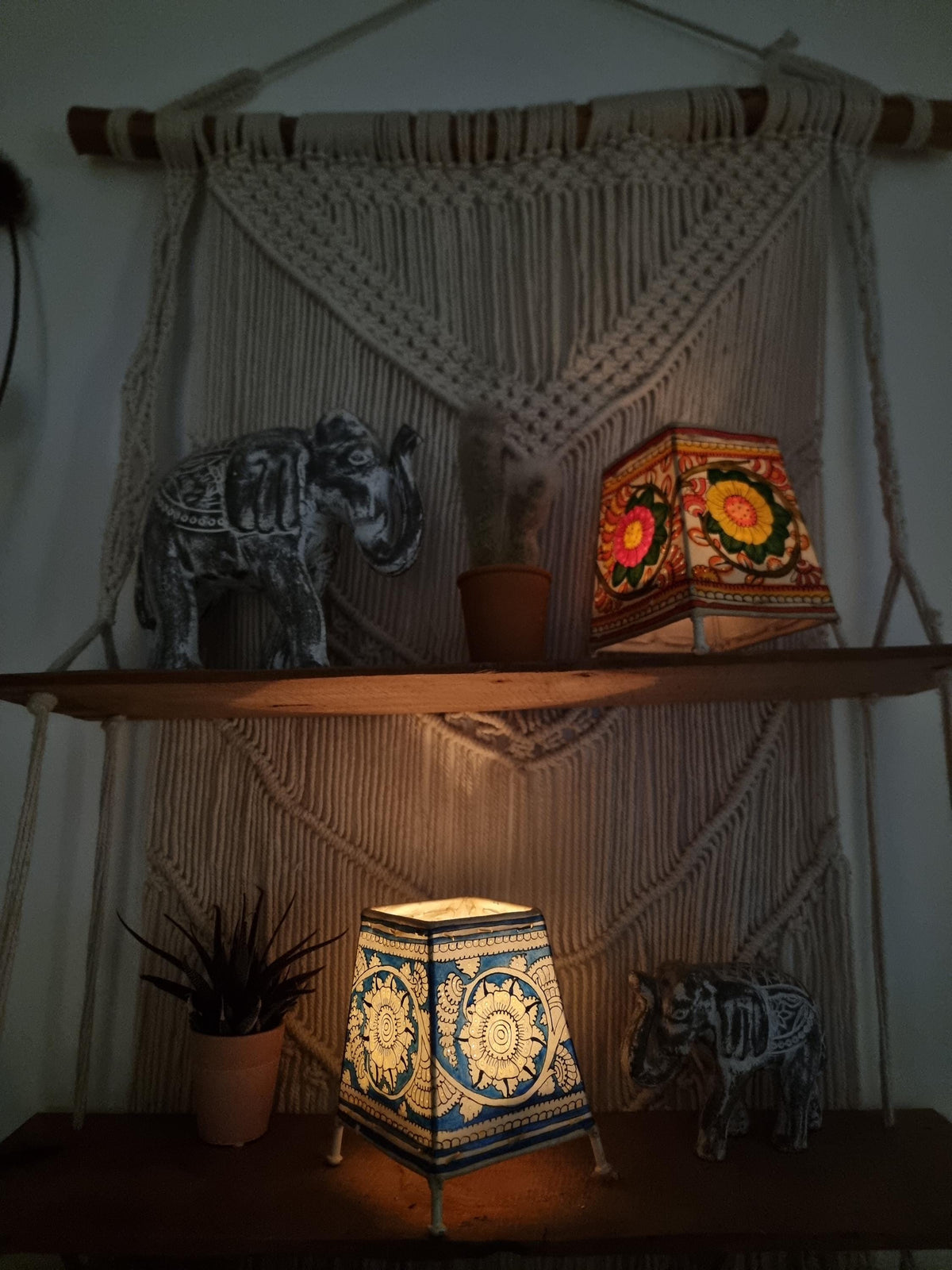 Hand-Painted Leather Floral Lampshade: Boho Tribal Art Lighting