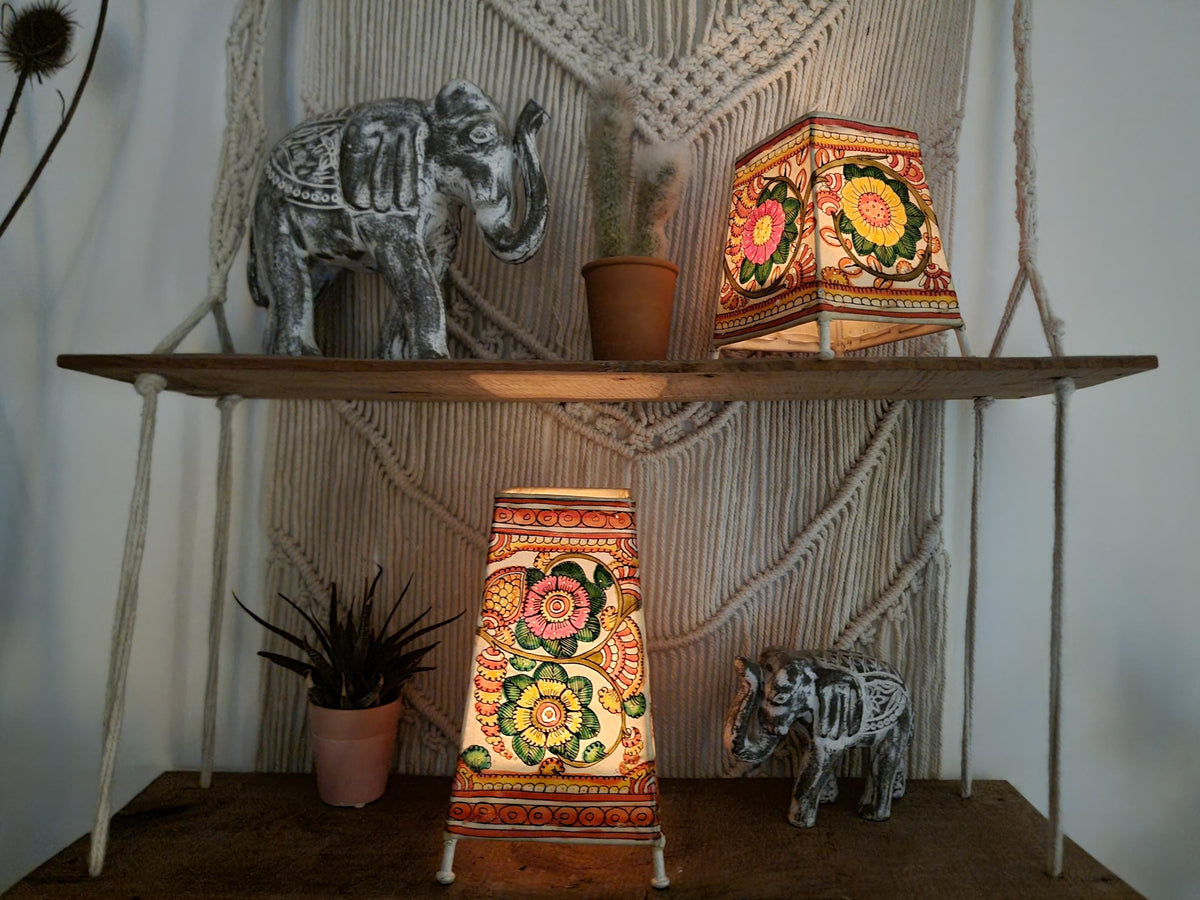 Hand-Painted Leather Floral Lampshade: Boho Tribal Decor