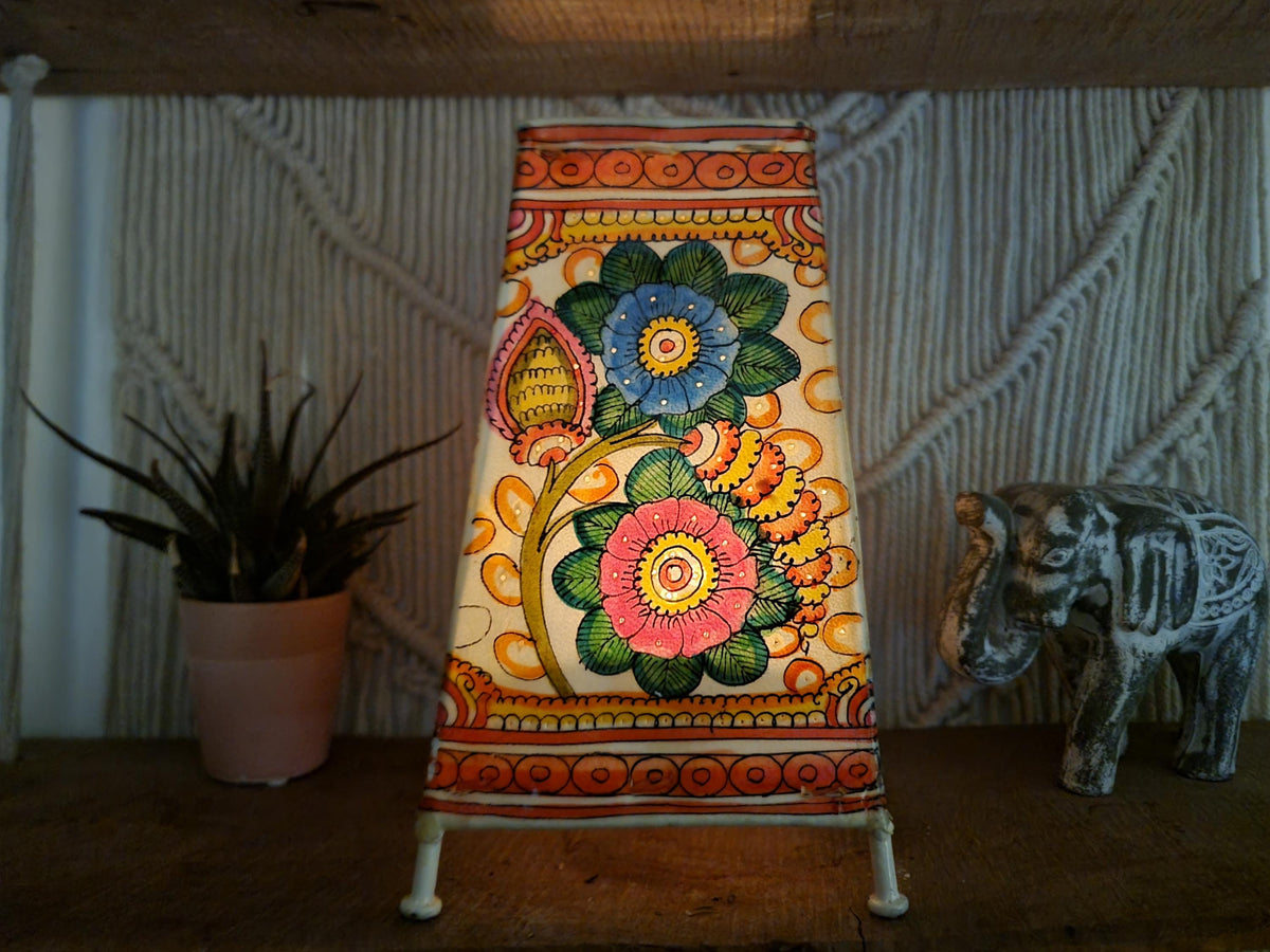 Hand-Painted Leather Floral Lampshade: Boho Tribal Decor