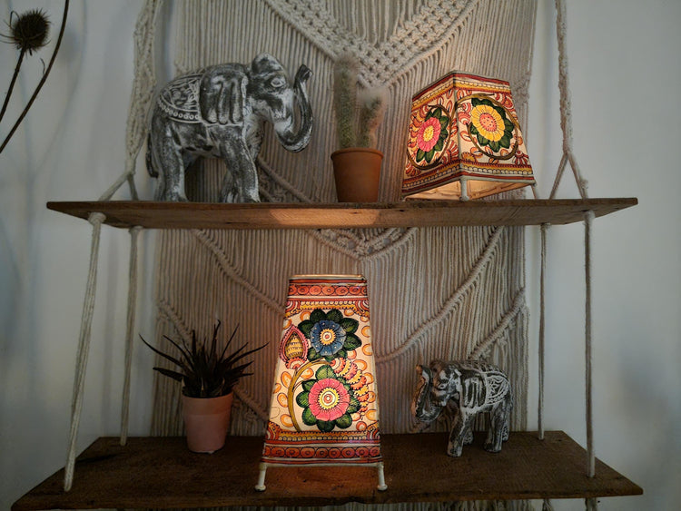 Hand-Painted Leather Floral Lampshade: Boho Tribal Decor