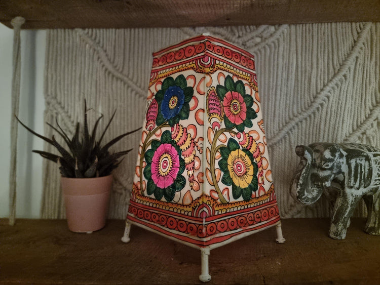 Hand-Painted Leather Floral Lampshade: Boho Tribal Decor