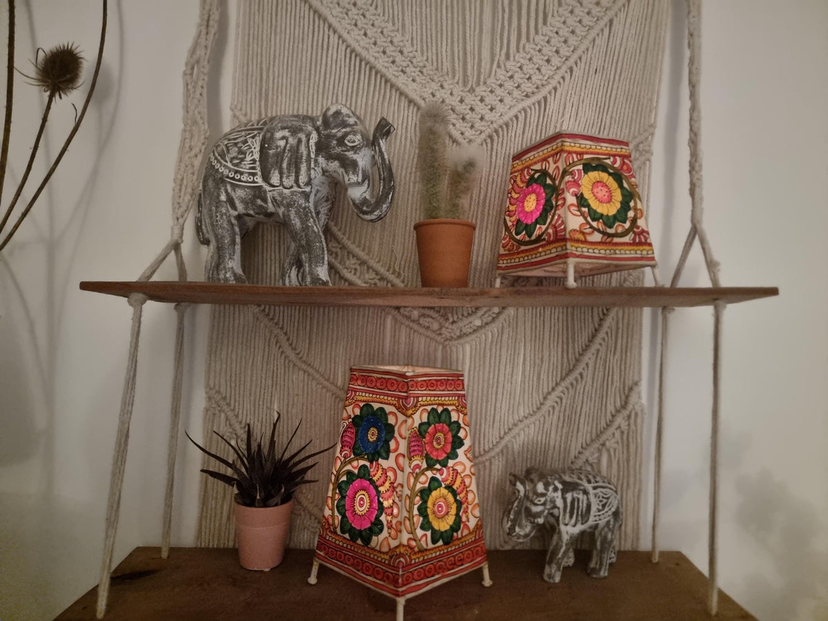 Hand-Painted Leather Floral Lampshade: Boho Tribal Decor