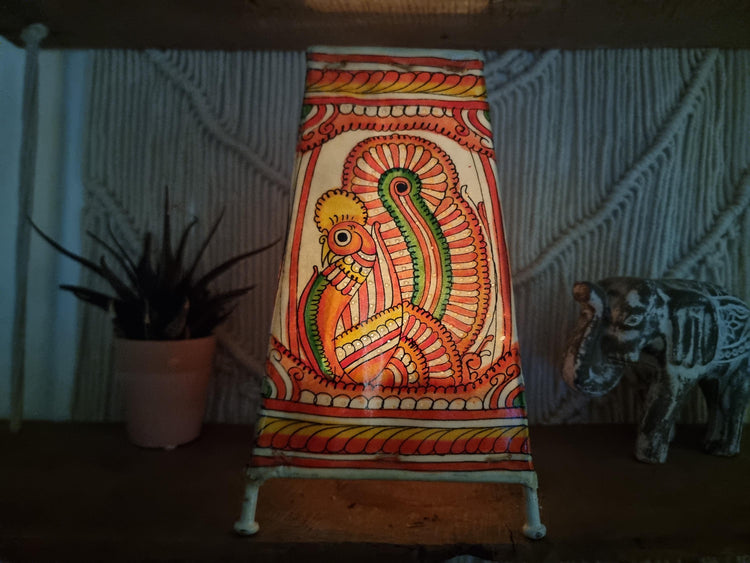 Hand-Painted Leather Lampshade: Peacock & Floral Boho Home Decor