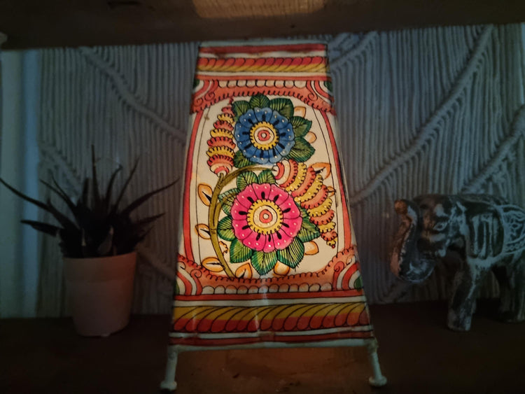 Hand-Painted Leather Lampshade: Peacock & Floral Boho Home Decor
