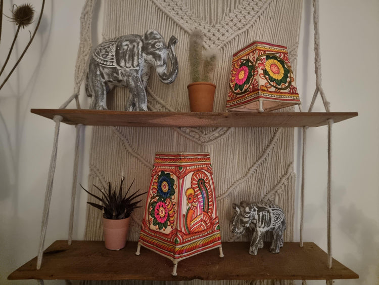 Hand-Painted Leather Lampshade: Peacock & Floral Boho Home Decor
