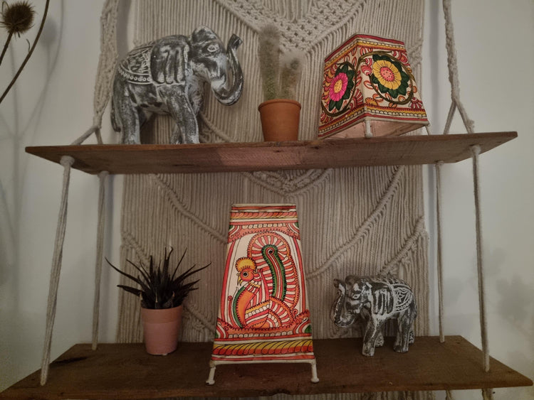 Hand-Painted Leather Lampshade: Peacock & Floral Boho Home Decor