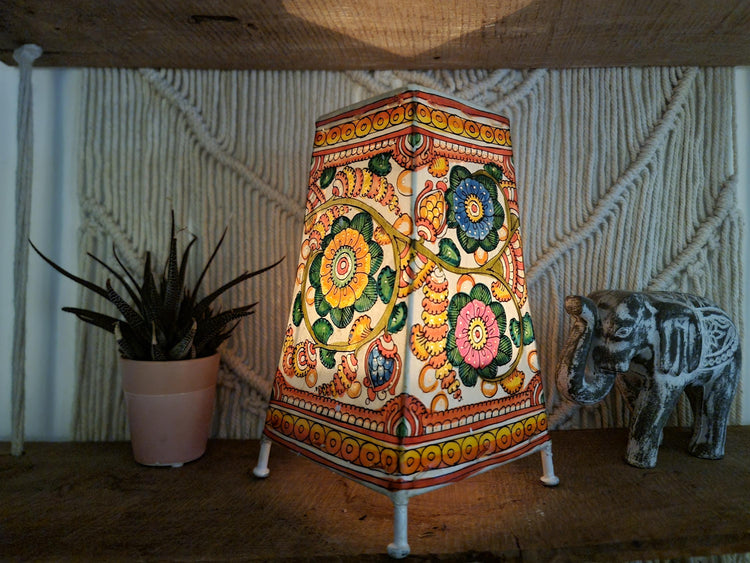 Hand-Painted Floral Leather Lampshade: Boho Home Decor
