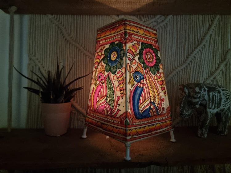 Hand-Painted Peacock Leather Lampshade: Boho Tribal Home Decor