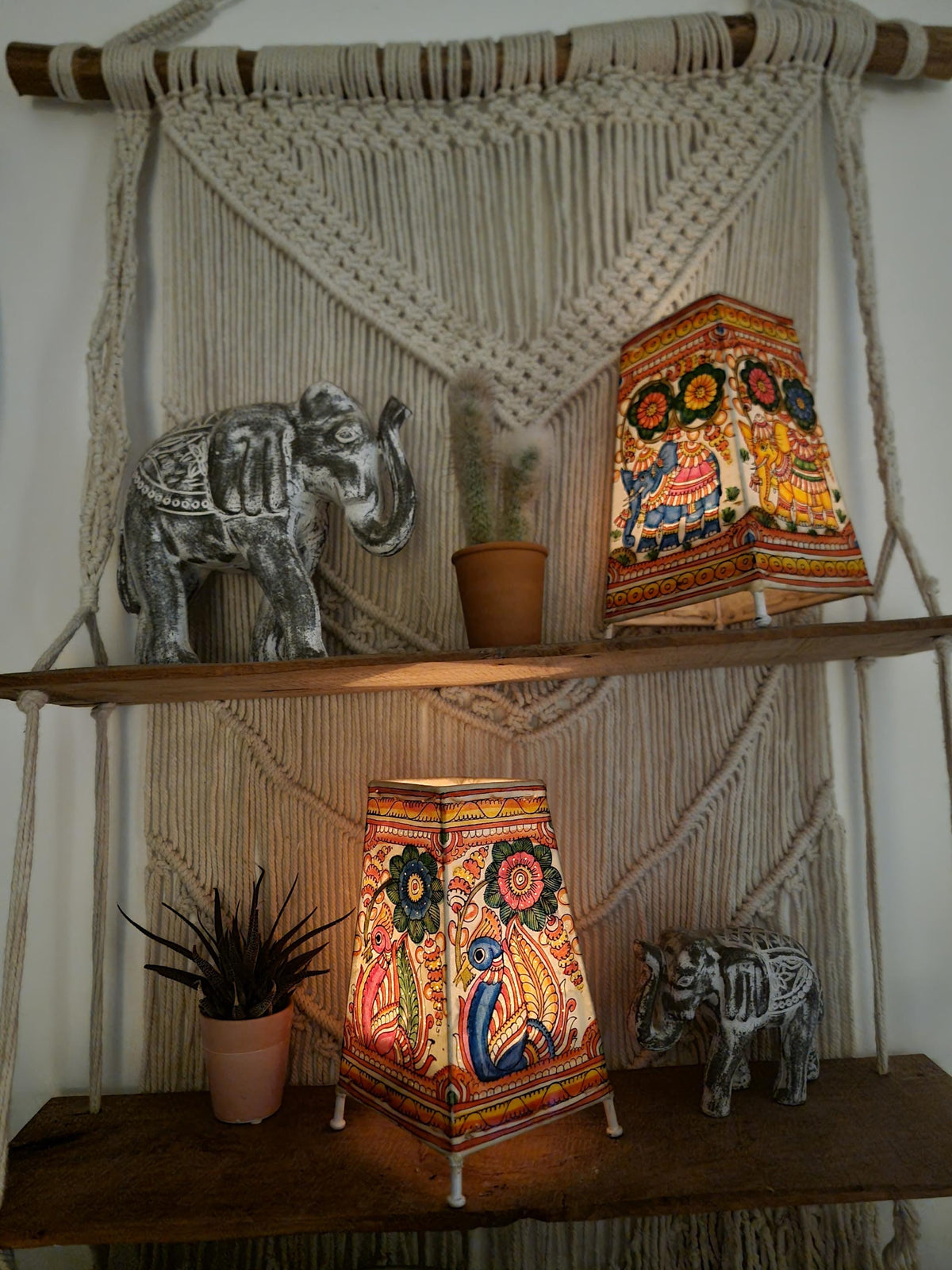 Hand-Painted Peacock Leather Lampshade: Boho Tribal Home Decor