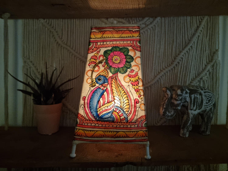 Hand-Painted Peacock Leather Lampshade: Boho Tribal Home Decor