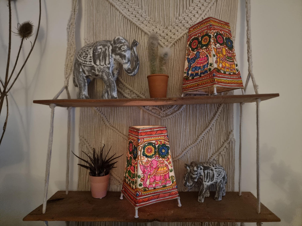 Hand-Painted Peacock Leather Lampshade: Boho Tribal Home Decor