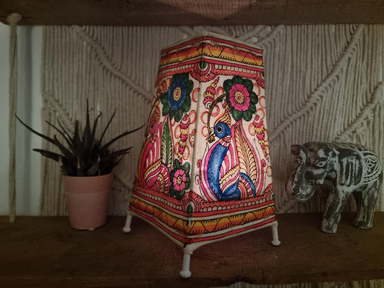 Hand-Painted Peacock Leather Lampshade: Boho Tribal Home Decor