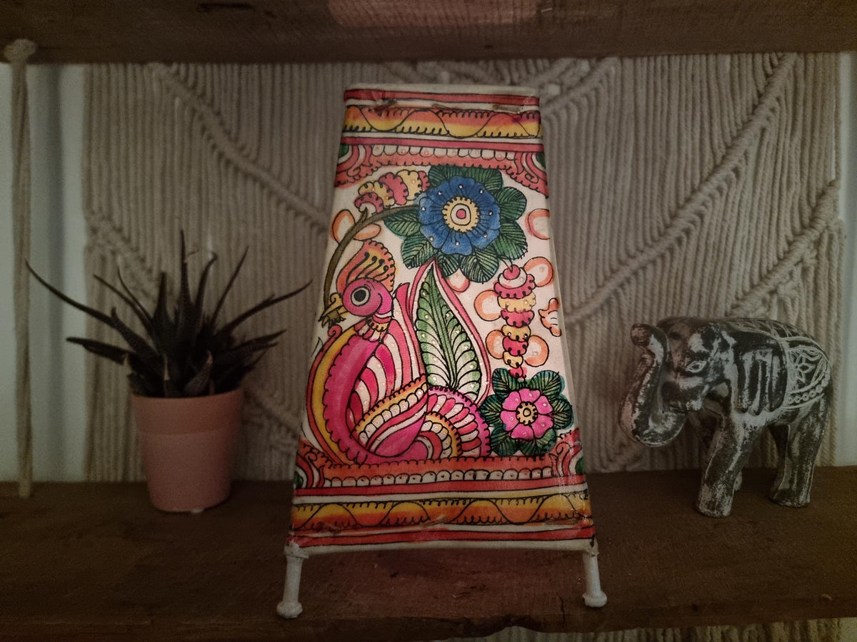 Hand-Painted Peacock Leather Lampshade: Boho Tribal Home Decor
