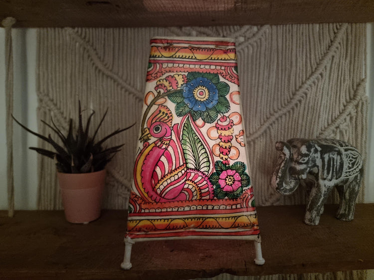 Hand-Painted Peacock Leather Lampshade: Boho Tribal Home Decor