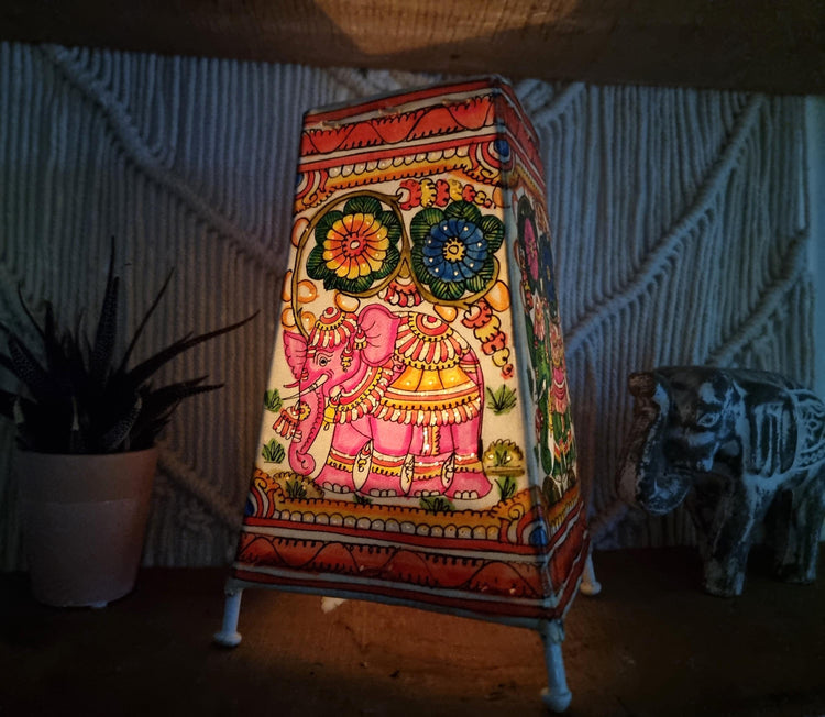 Hand-Painted Elephant Leather Lampshade: Boho Tribal Art