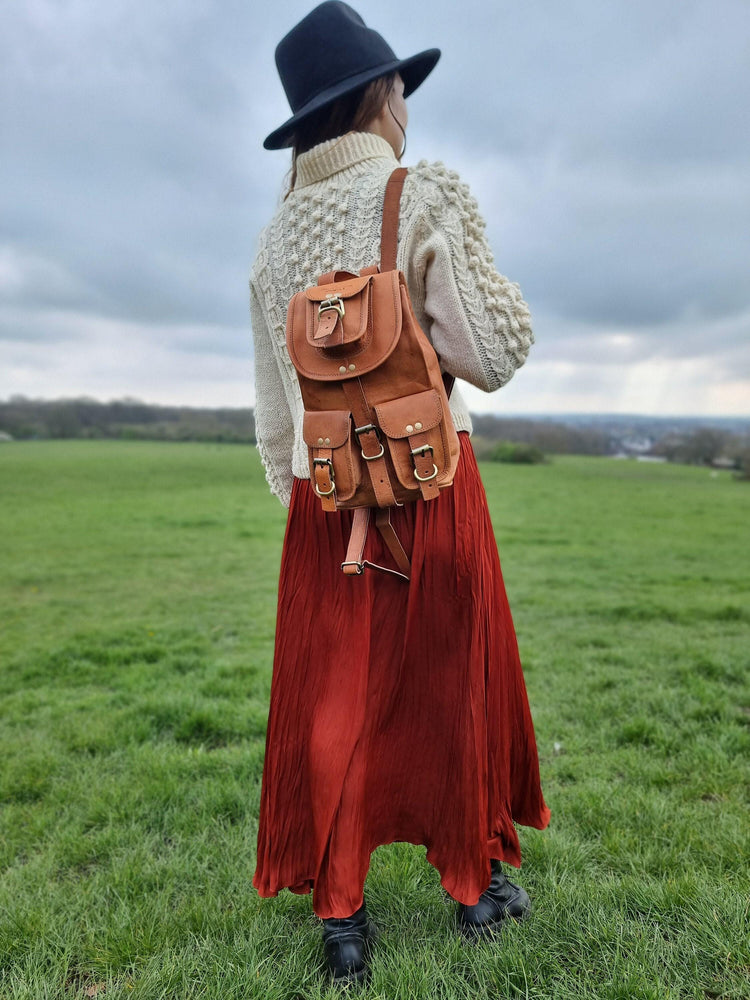 Small Leather Backpack Purse: Vintage Style Rucksack, Tan Brown