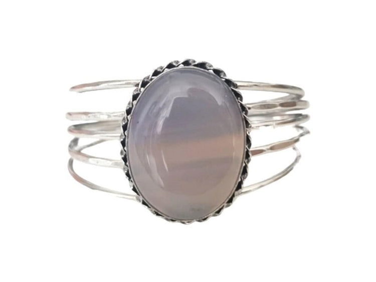 Blue Lace Agate Cuff Bracelet: Sterling Silver Plated Boho Bangle