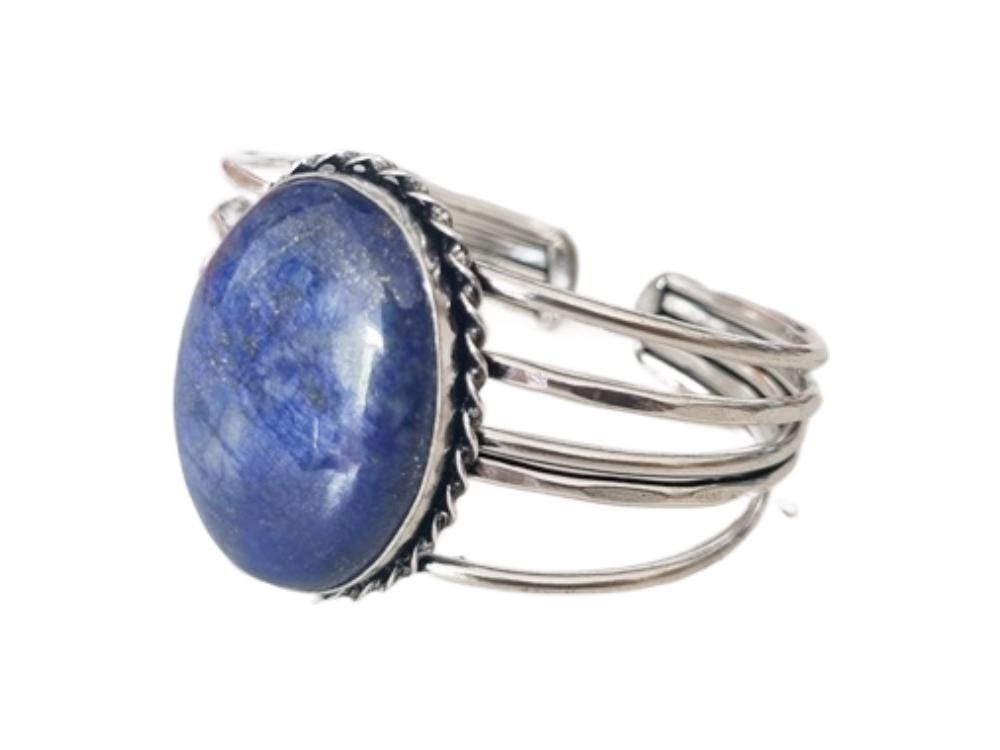 Lapis Lazuli Stone Bangle Bracelet: Sterling Silver Plated Boho Cuff Bracelet