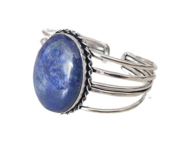 Lapis Lazuli Stone Bangle Bracelet: Sterling Silver Plated Boho Cuff Bracelet