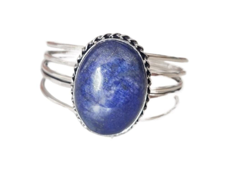 Lapis Lazuli Stone Bangle Bracelet: Sterling Silver Plated Boho Cuff Bracelet