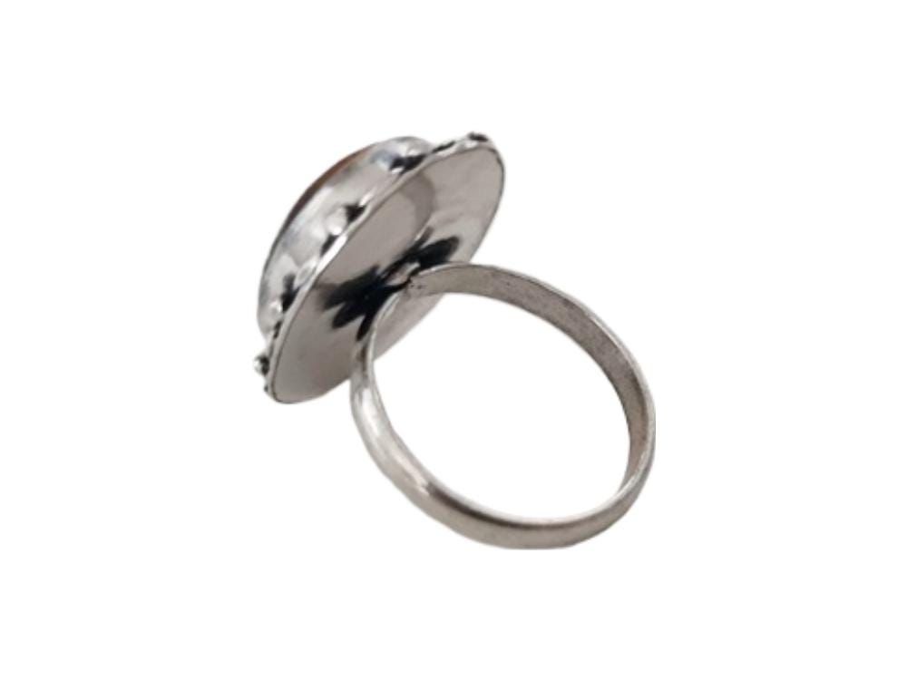 Tiger Eye Ring: Sterling Silver-Plated Boho Statement Ring (Size Q, 17.3mm)