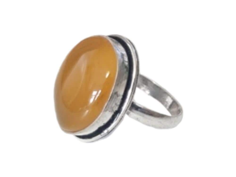 Yellow Agate Sterling Silver Ring: Handmade Boho Statement Jewelry, Size Q