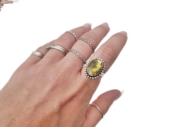 Lemon Quartz Sterling Silver Ring - Handmade Boho Jewelry, UK Size P