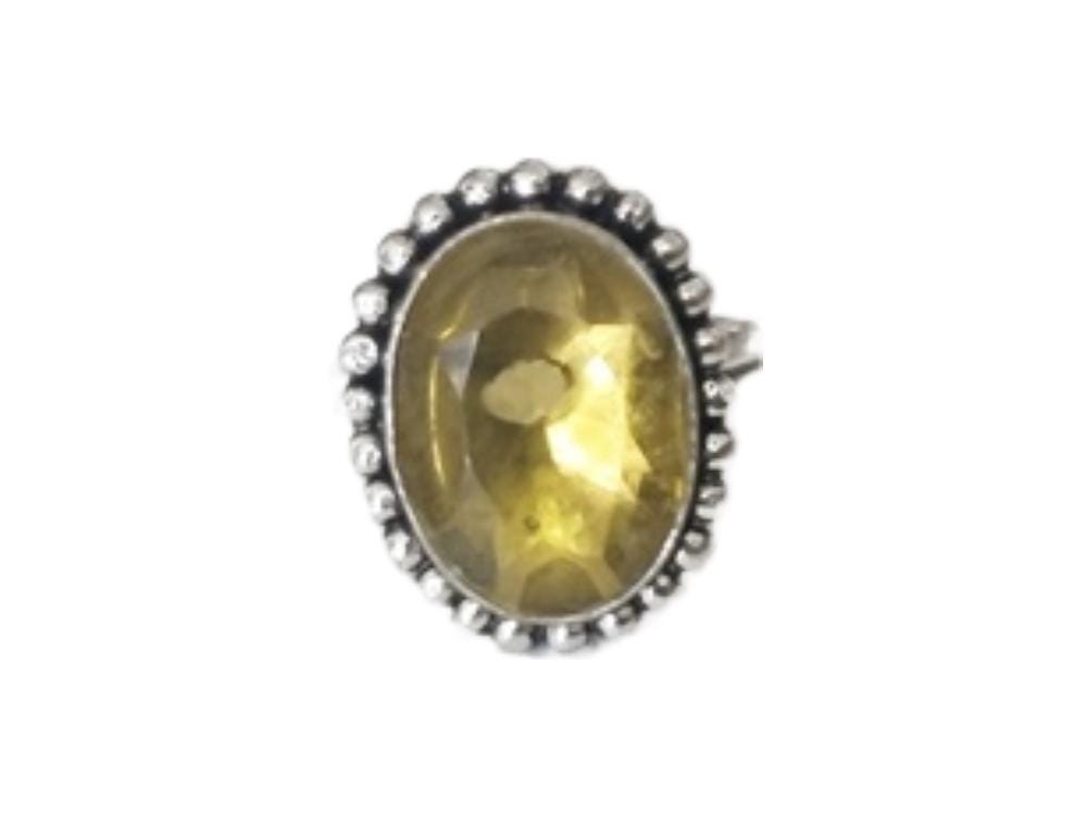 Lemon Quartz Sterling Silver Ring - Handmade Boho Jewelry, UK Size P