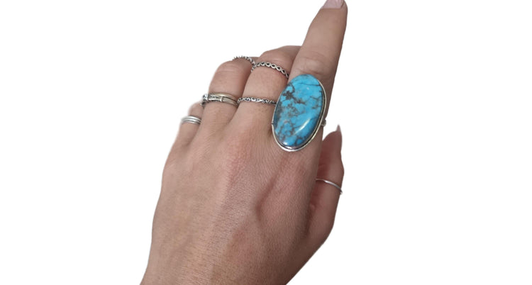 Adjustable Turquoise Sterling Silver Ring: Boho Gemstone Jewelry