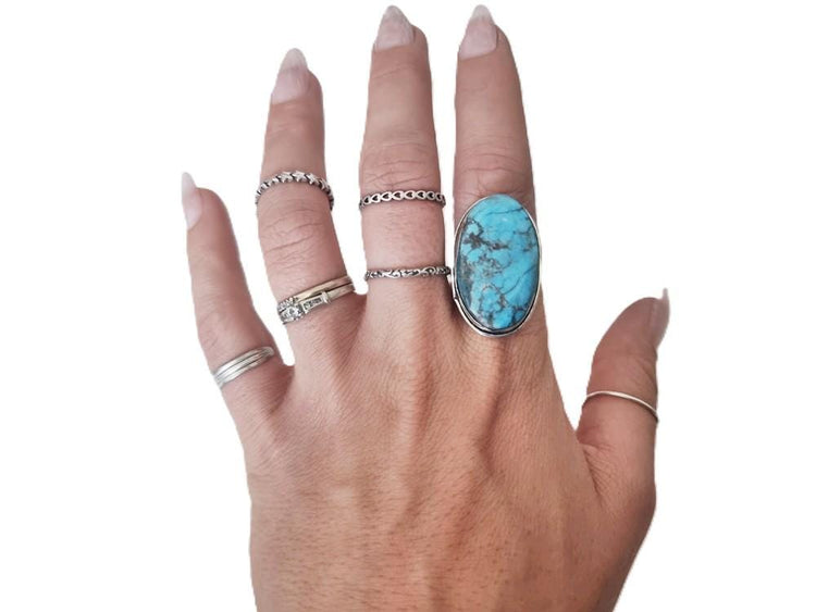 Adjustable Turquoise Sterling Silver Ring: Boho Gemstone Jewelry
