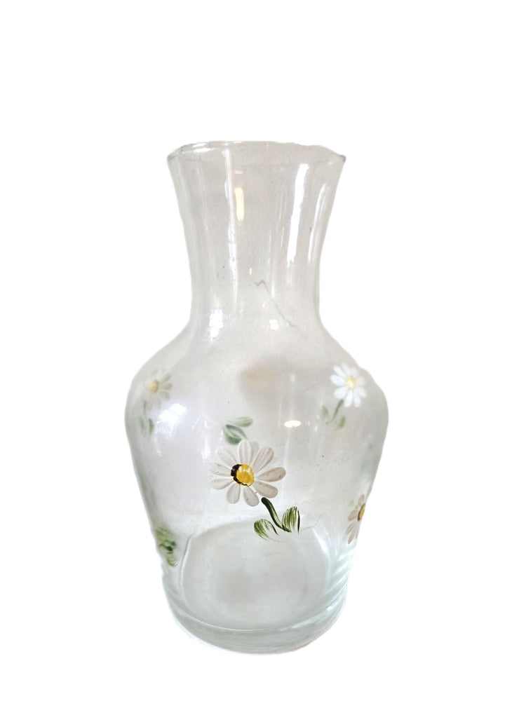 Vintage Hand-Painted Daisy Glass Vase: 1930s-50s Boho Decor