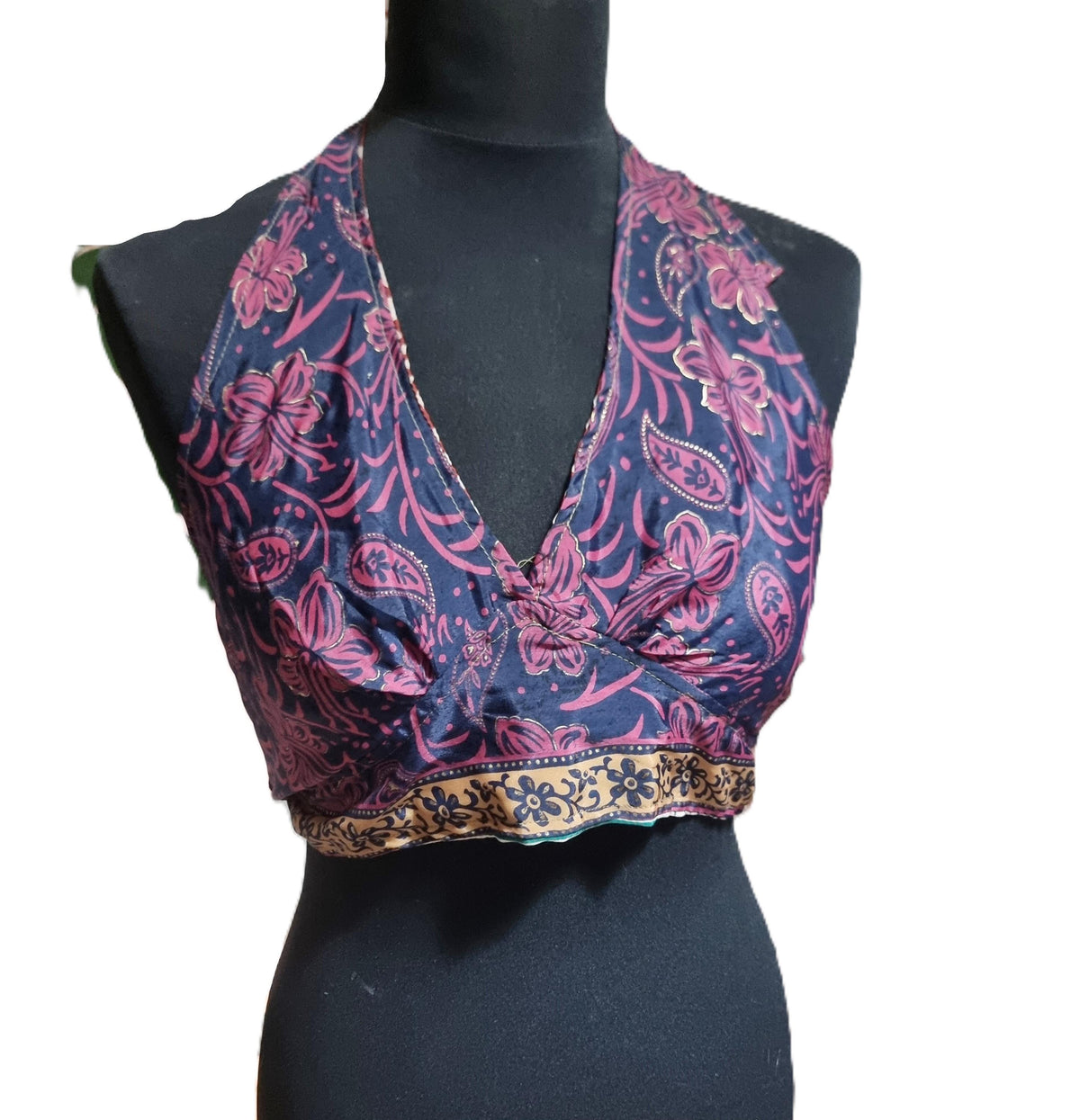 Reversible Silk Halter Top: Boho Festival Wrap Blouse