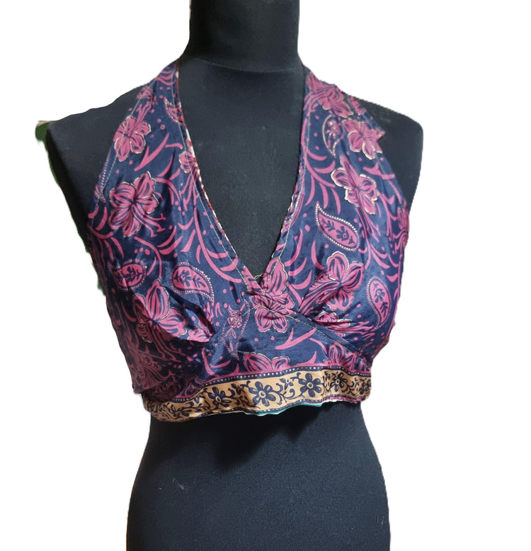 Reversible Silk Halter Top: Boho Festival Wrap Blouse