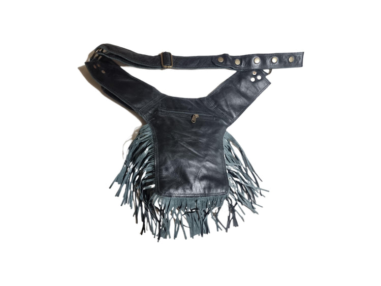 Leather Festival Belt Bag with Fringe – Boho Hip Pouch, Western Bum Bag & Steampunk Waist Bag