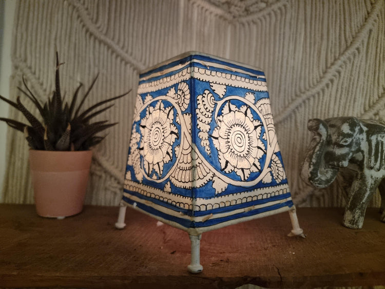 Hand-Painted Leather Floral Lampshade: Boho Tribal Art Lighting