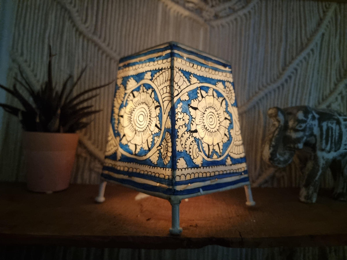 Hand-Painted Leather Floral Lampshade: Boho Tribal Art Lighting