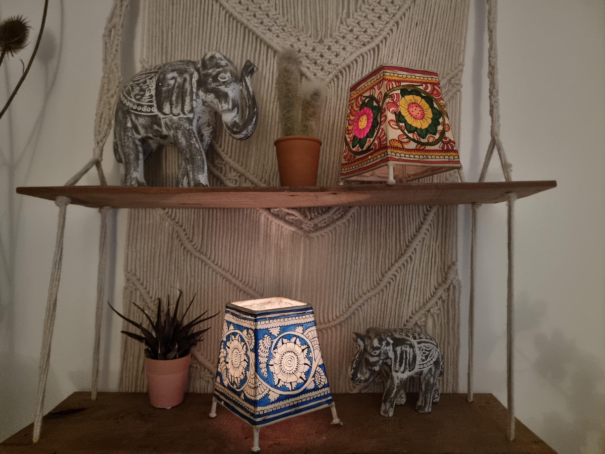 Hand-Painted Leather Floral Lampshade: Boho Tribal Art Lighting