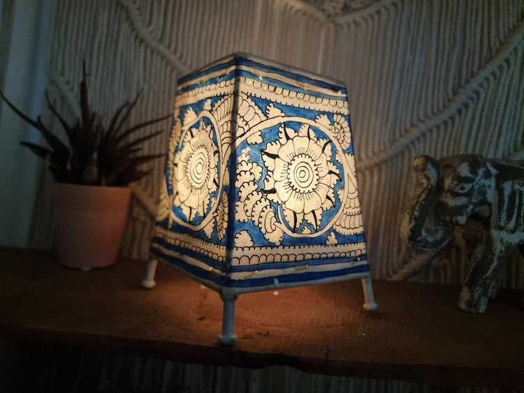 Hand-Painted Leather Floral Lampshade: Boho Tribal Art Lighting