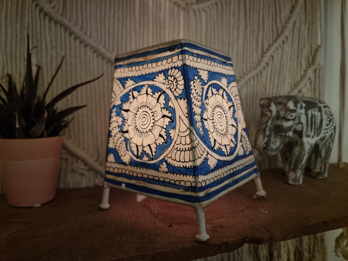 Hand-Painted Leather Floral Lampshade: Boho Tribal Art Lighting