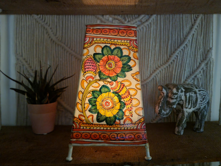 Hand-Painted Leather Floral Lampshade: Boho Tribal Decor