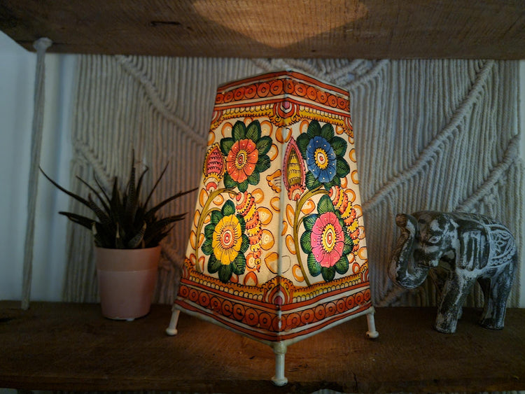 Hand-Painted Leather Floral Lampshade: Boho Tribal Decor