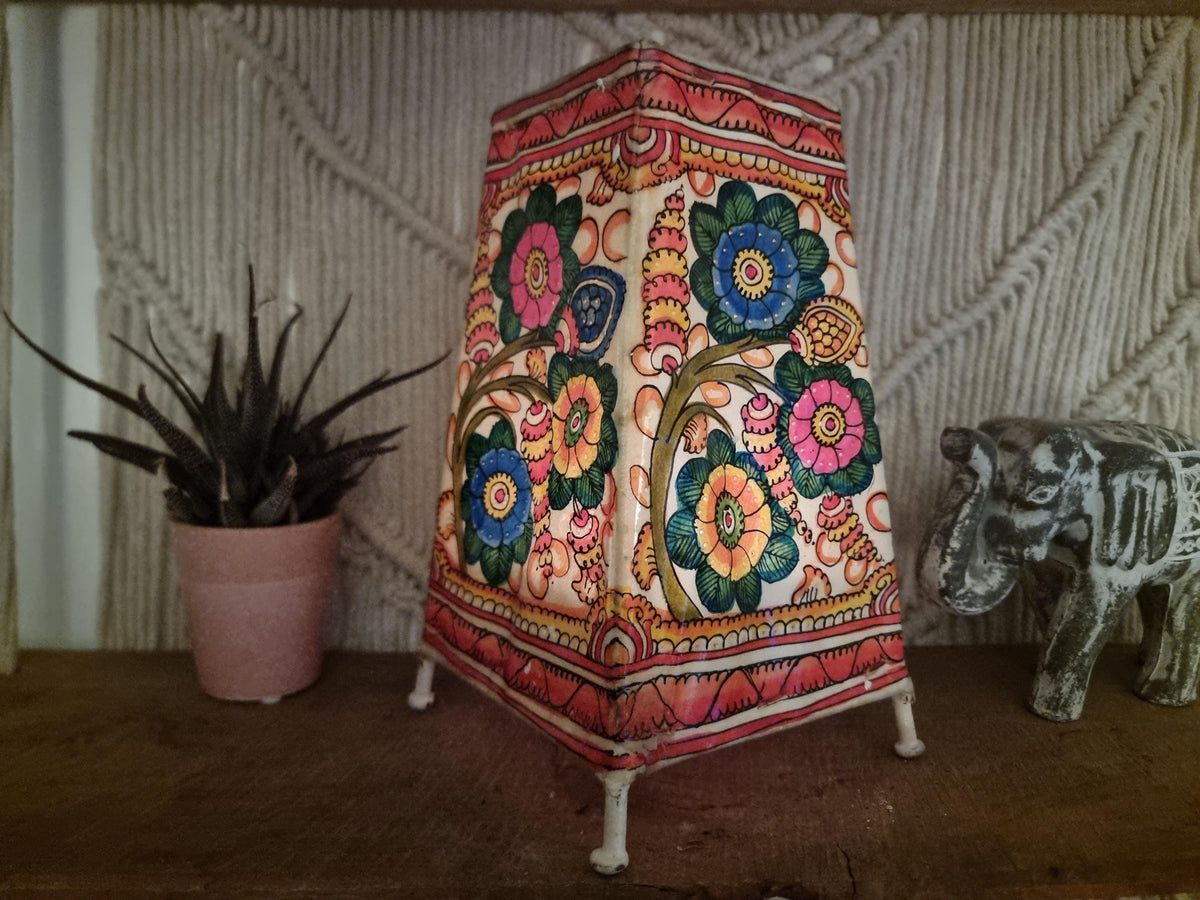 Hand-Painted Leather Floral Lampshade: Boho Tribal Decor